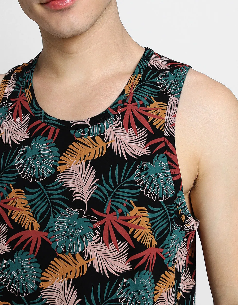 Multicolor Leaf Printed Gym Vest