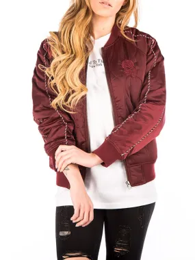 NO LOVE BOMBER JACKET IN BURGUNDY