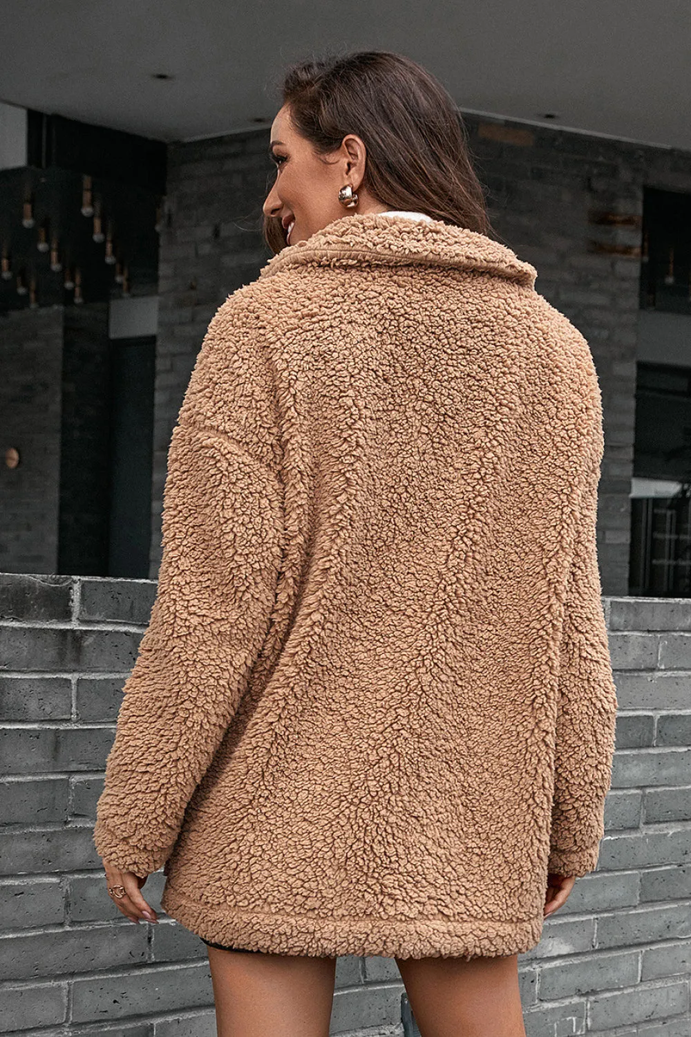 Off Centre Zipper Down Teddy Coat