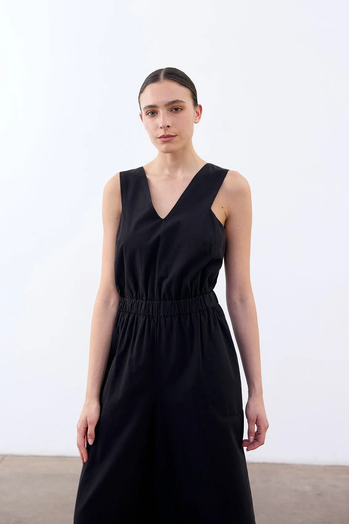 Open Back V-Neck Jumpsuit Cotton - Ónix