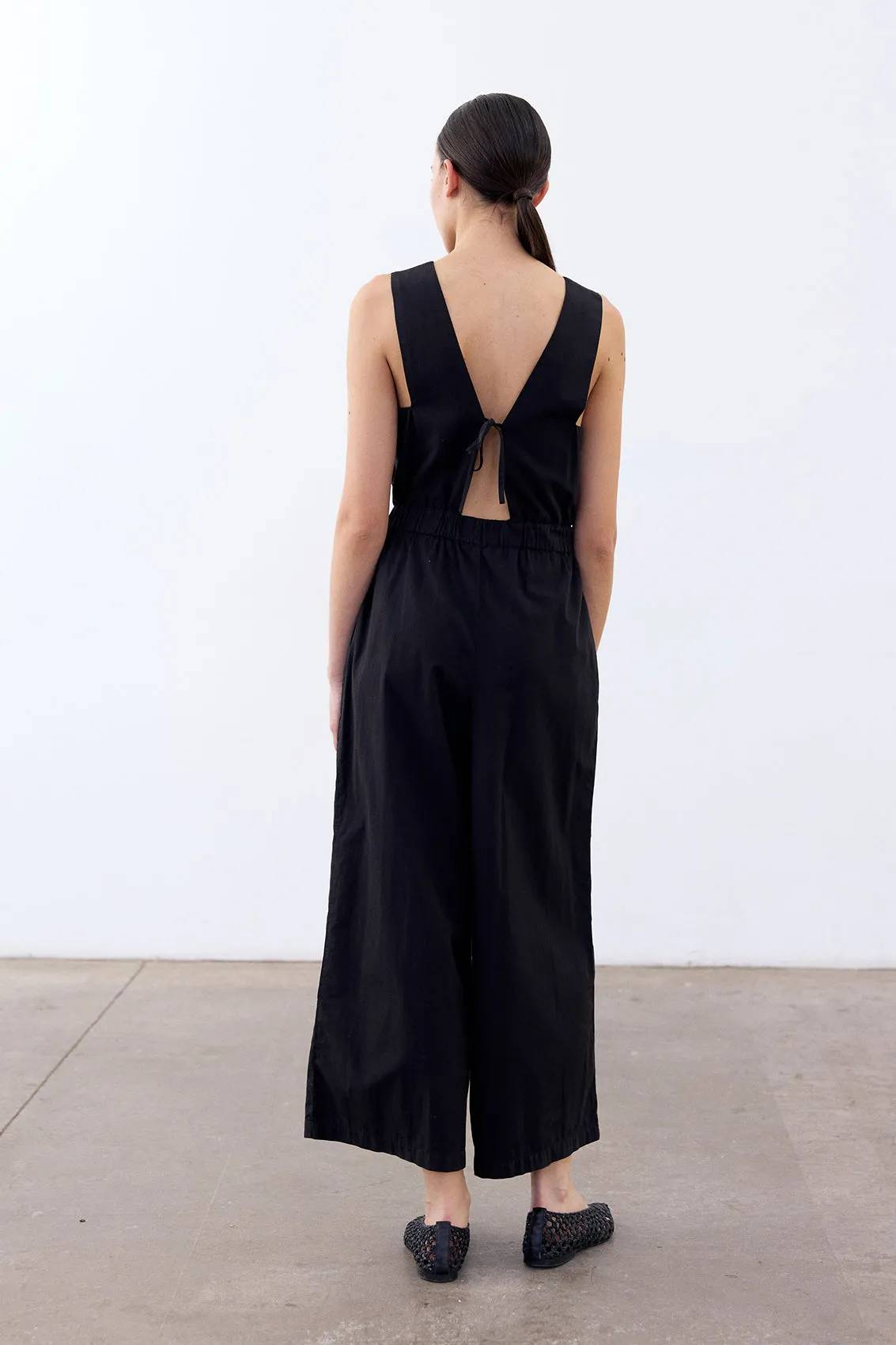 Open Back V-Neck Jumpsuit Cotton - Ónix