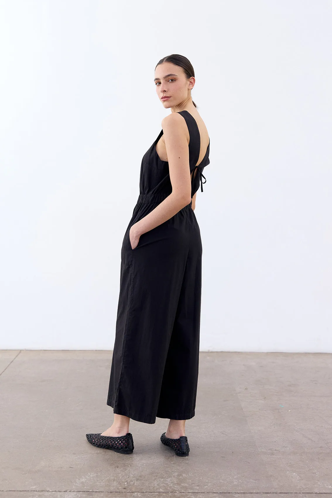 Open Back V-Neck Jumpsuit Cotton - Ónix