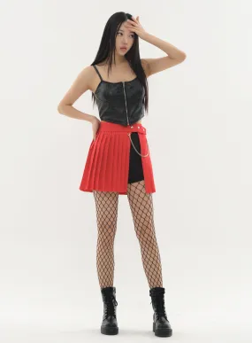 Pleated Mini Skirt with Chain #Original Kpop #121692