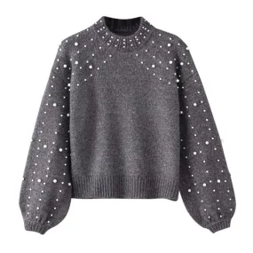 Pre Order:  Faux Pearl Decorated Oversized Sweater