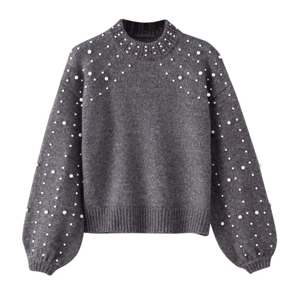 Pre Order:  Faux Pearl Decorated Oversized Sweater