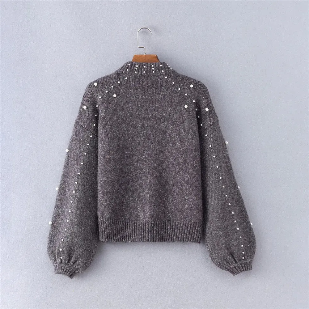 Pre Order:  Faux Pearl Decorated Oversized Sweater