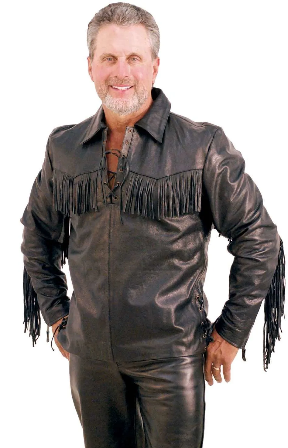 Premium Buffalo Pullover Fringe Leather Shirt #MS1082FK ()