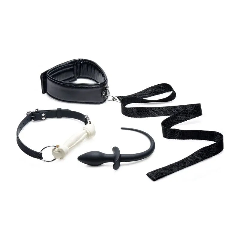 Puppy Play Set includes  Gag, Plug, & Collar Black