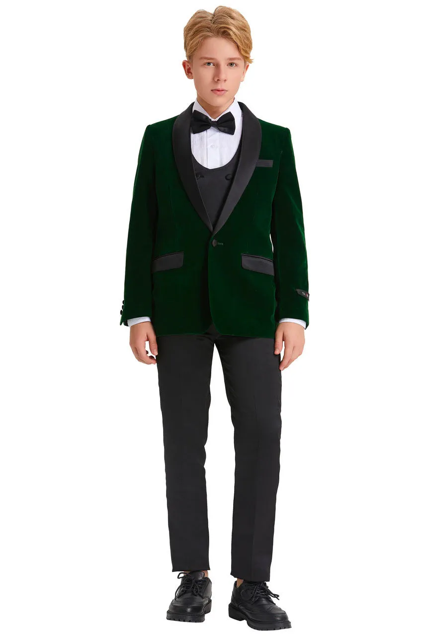 "Jayden" Tazio Kids Green Velvet Tuxedo (5-Piece Set)