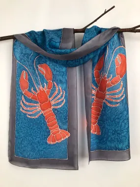 "Love Maine Lobster v1" - Hand-dyed Silk Scarf - $135