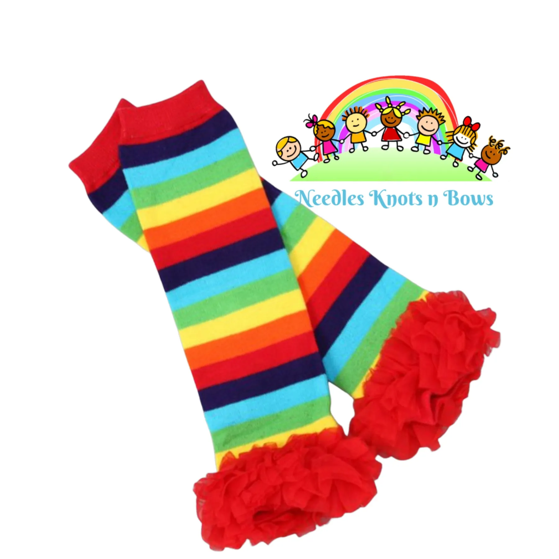 Rainbow Striped Leg Warmers with Red Ruffles, Baby Toddler