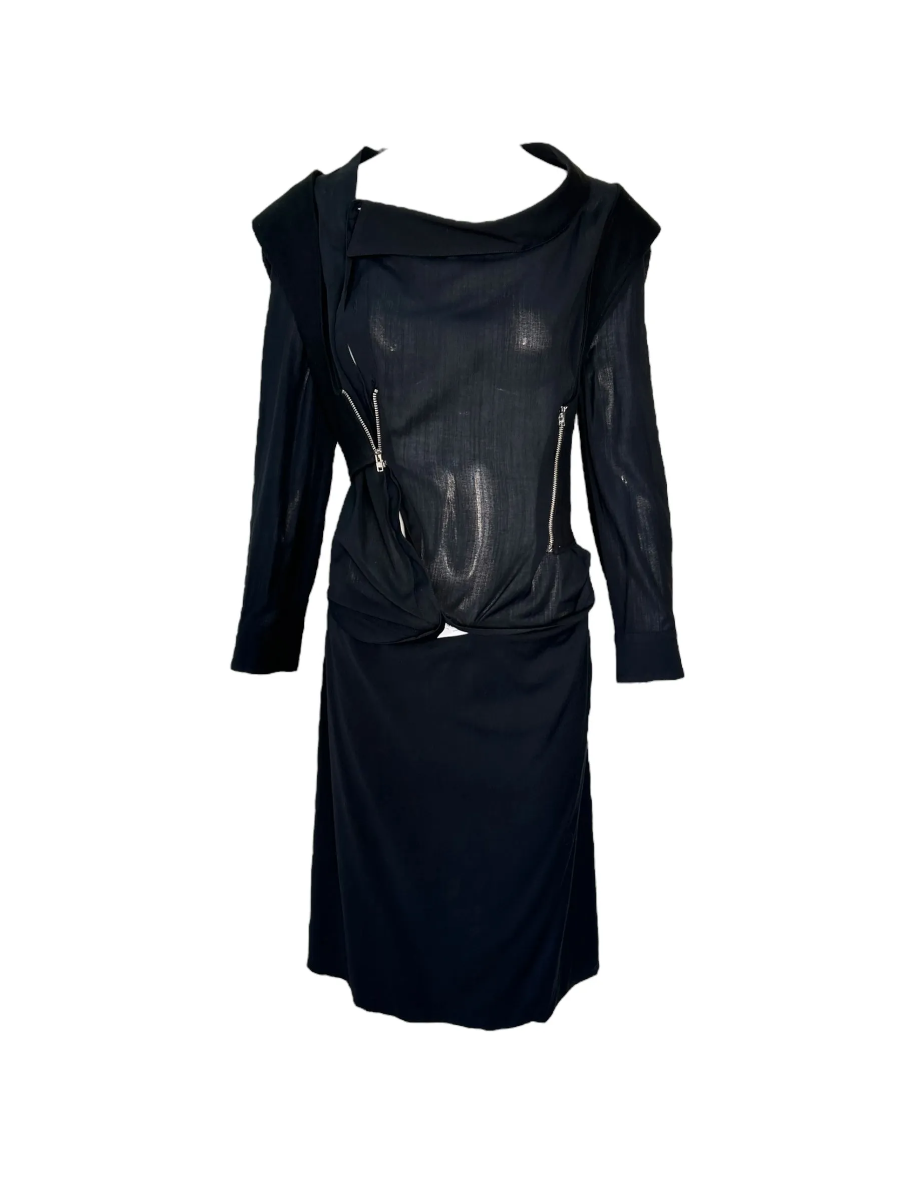 Rare 2000s Hussein Chalayan Black Asymmetrical Avant Garde Zipper Dress