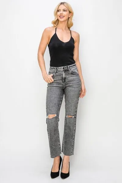 RISEN High Waist Distressed Straight Jeans