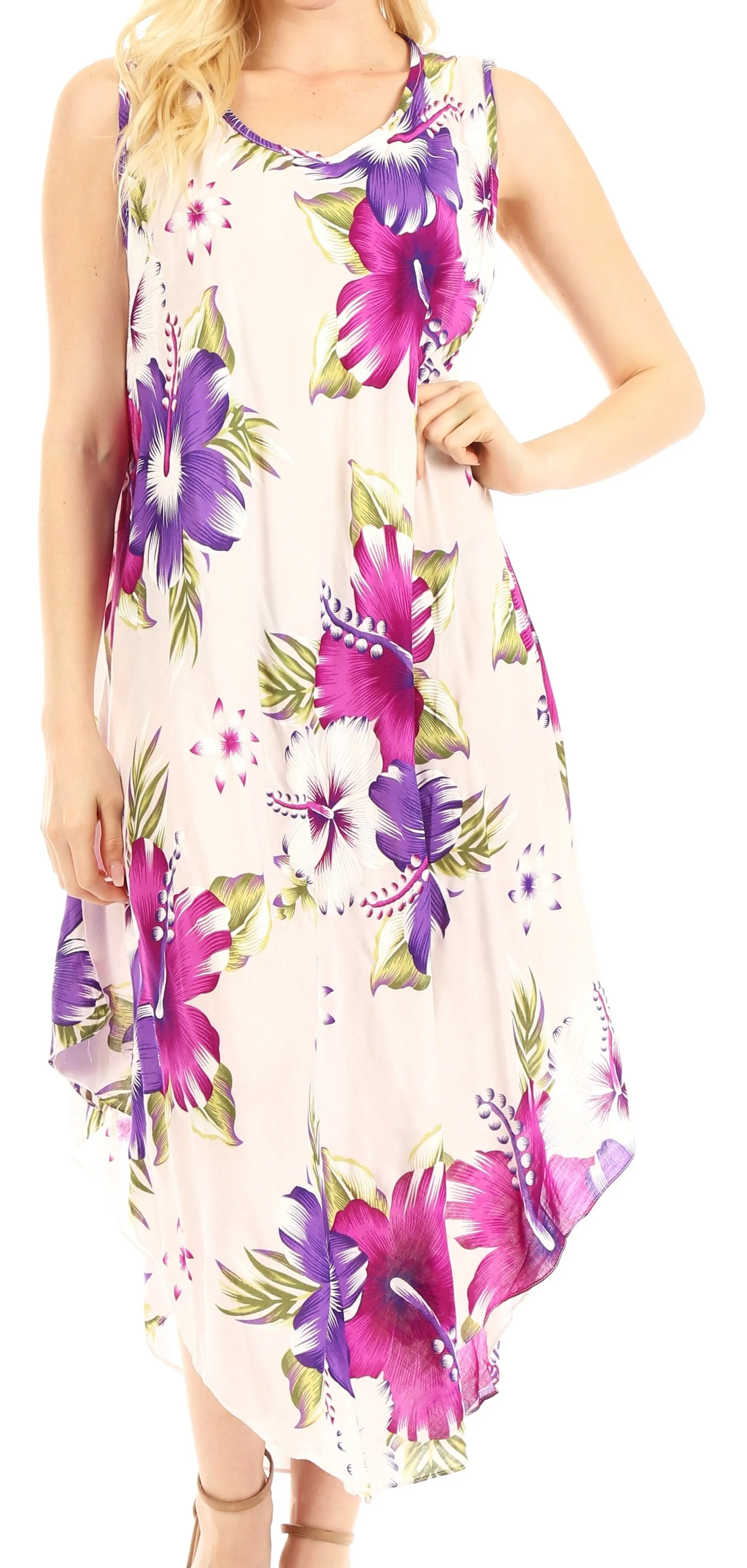 Sakkas Aba Women's Casual Summer Floral Print Sleeveless Loose Dress Cover-up