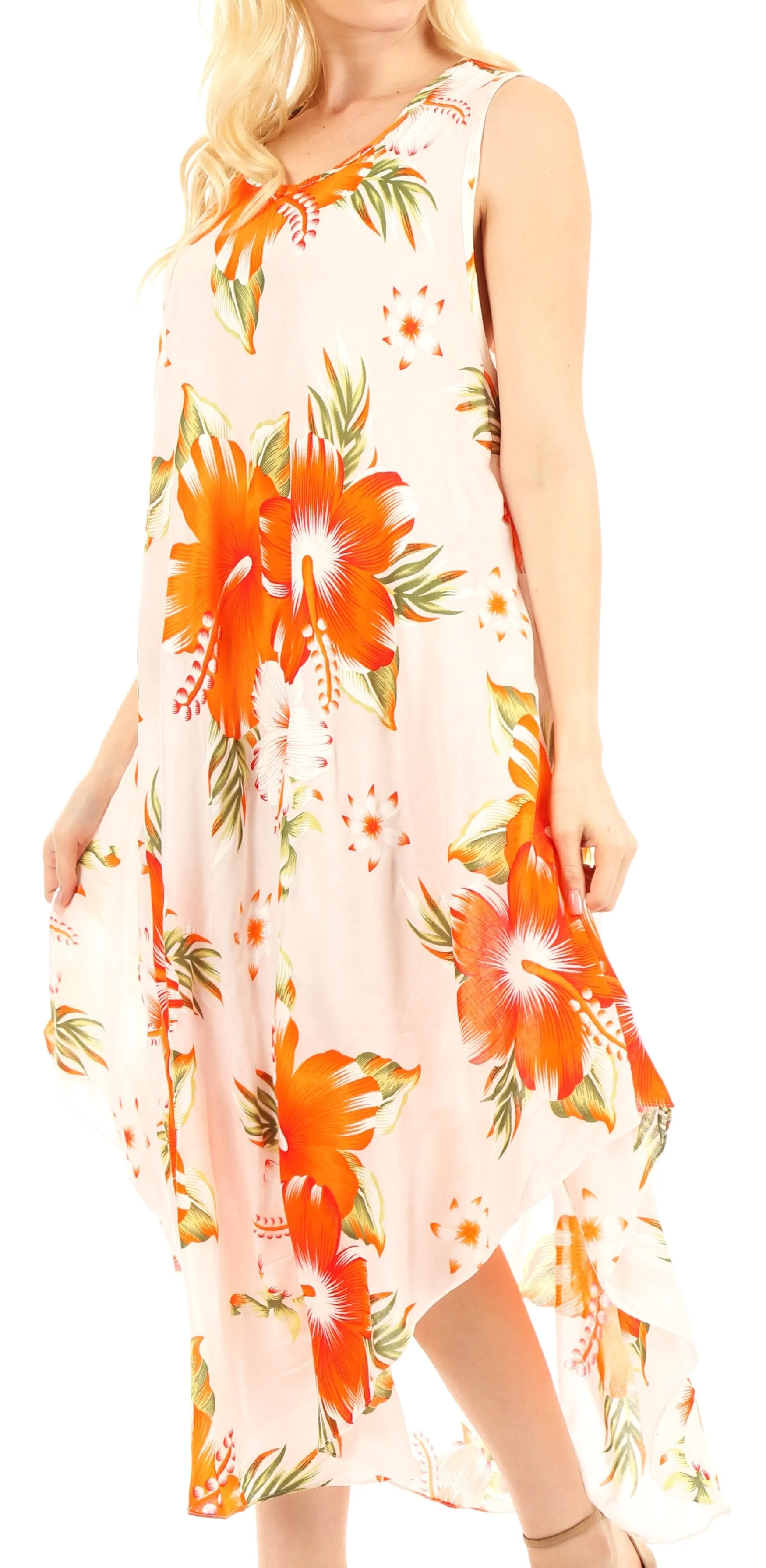 Sakkas Aba Women's Casual Summer Floral Print Sleeveless Loose Dress Cover-up