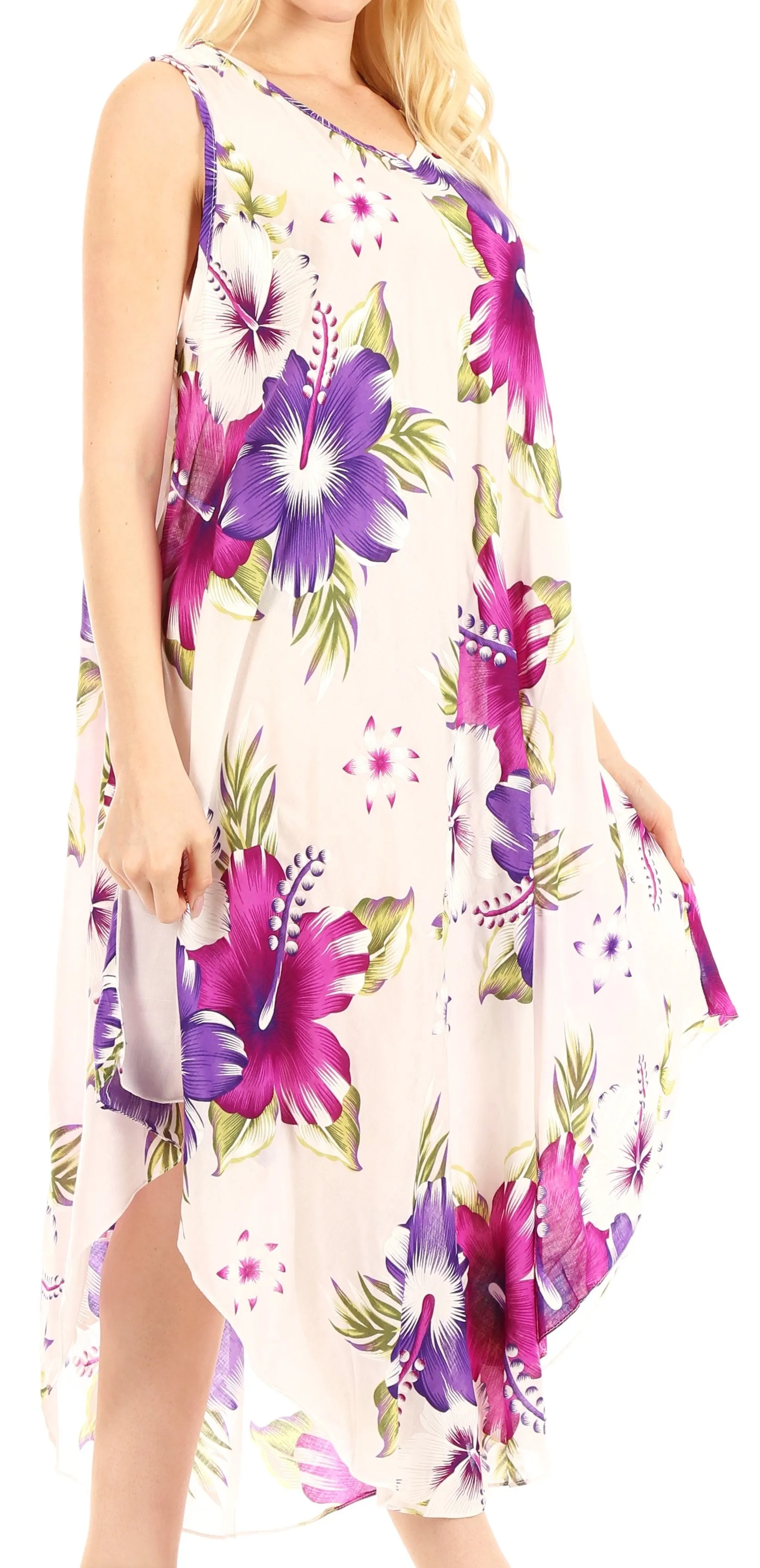 Sakkas Aba Women's Casual Summer Floral Print Sleeveless Loose Dress Cover-up