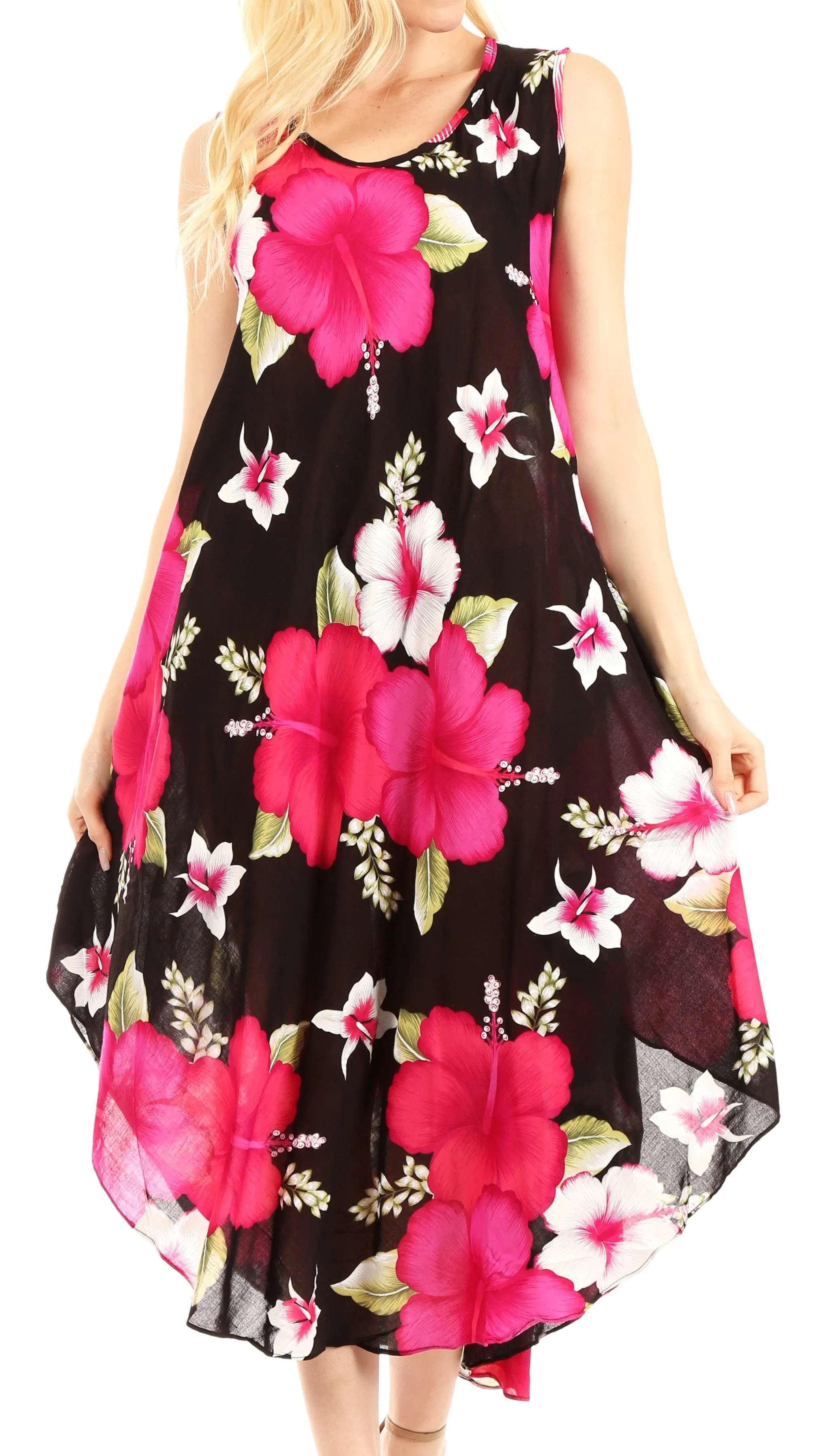 Sakkas Aba Women's Casual Summer Floral Print Sleeveless Loose Dress Cover-up