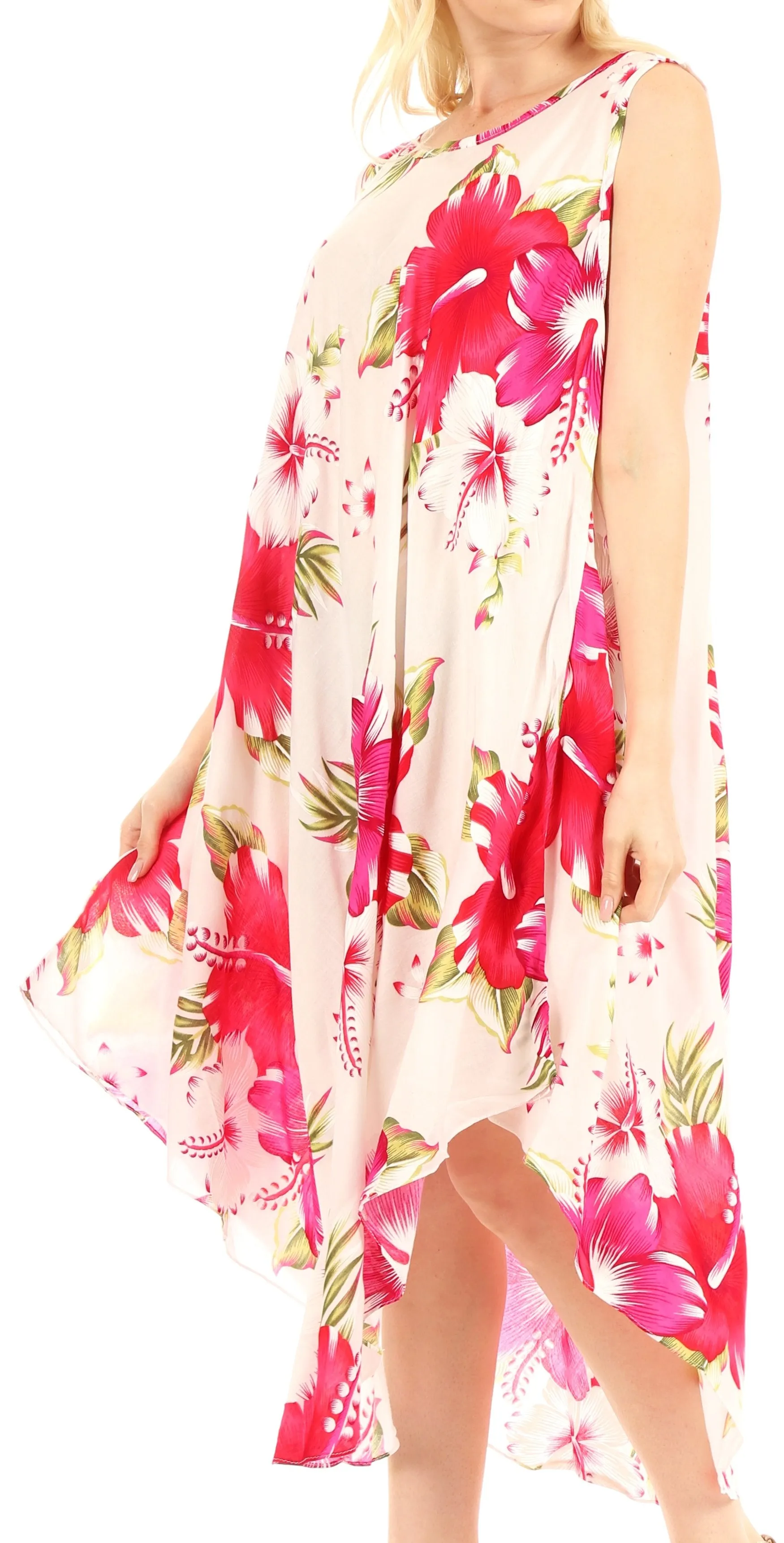 Sakkas Aba Women's Casual Summer Floral Print Sleeveless Loose Dress Cover-up