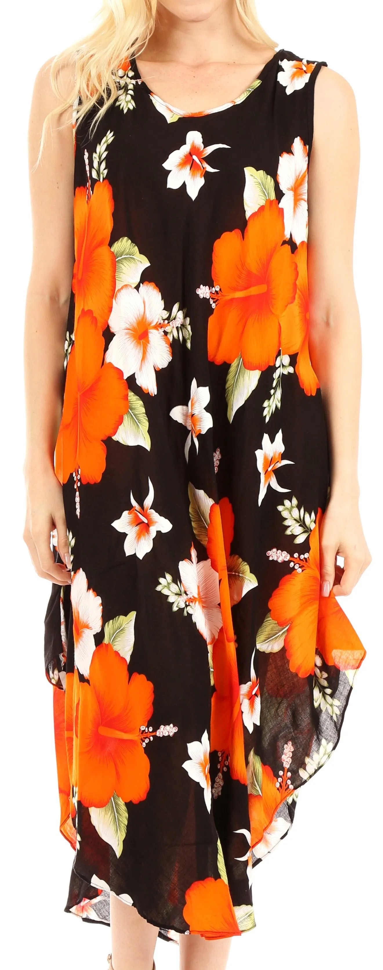 Sakkas Aba Women's Casual Summer Floral Print Sleeveless Loose Dress Cover-up