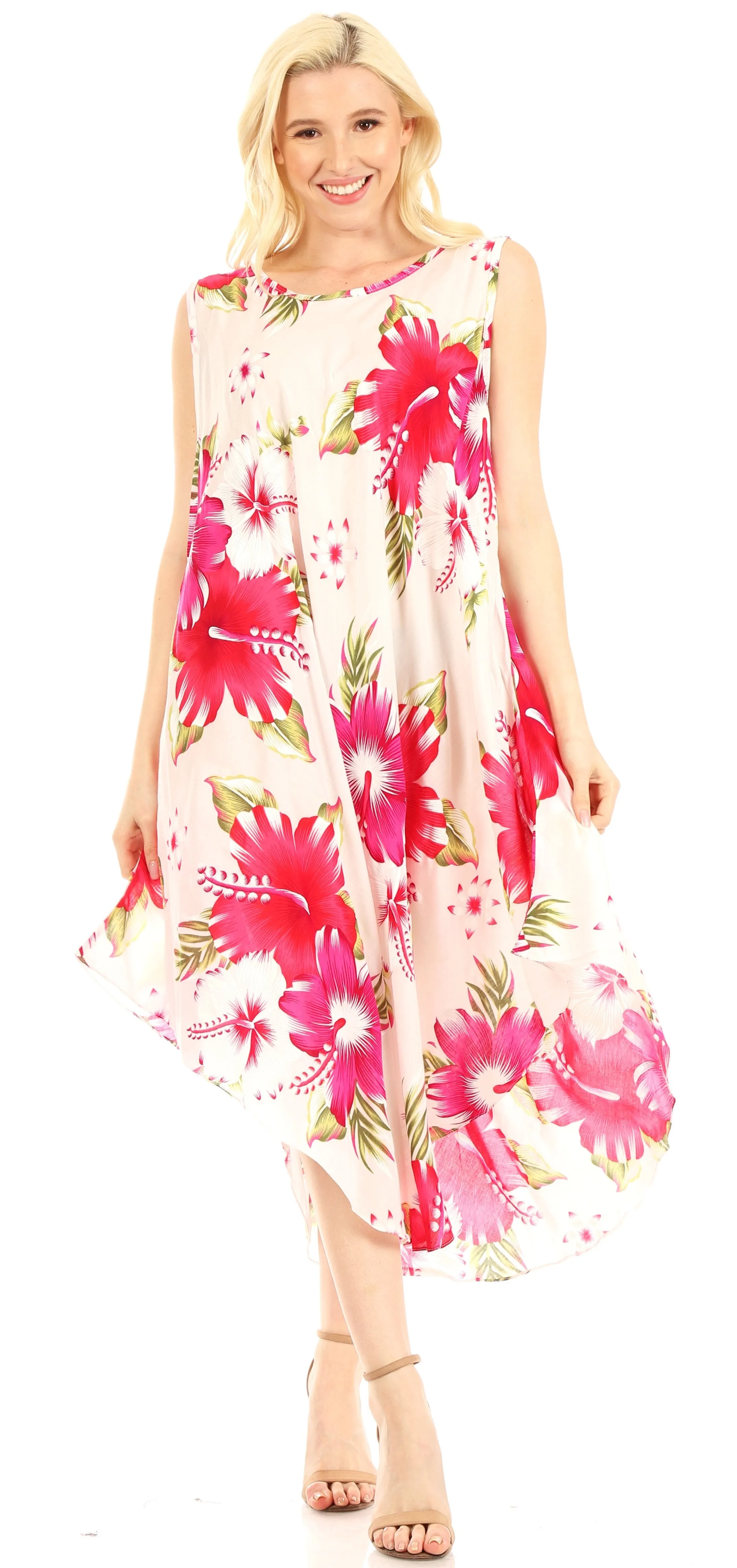 Sakkas Aba Women's Casual Summer Floral Print Sleeveless Loose Dress Cover-up