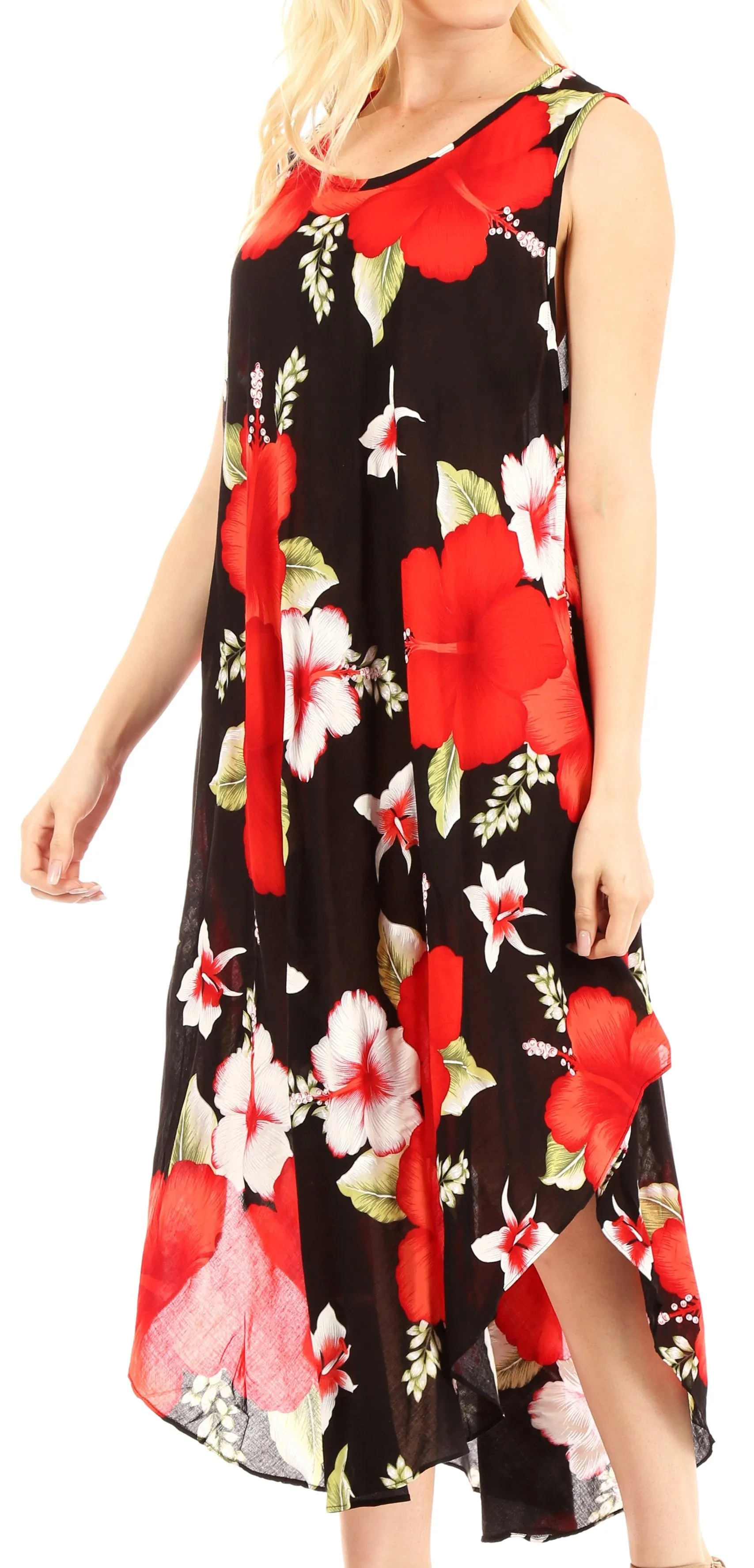 Sakkas Aba Women's Casual Summer Floral Print Sleeveless Loose Dress Cover-up