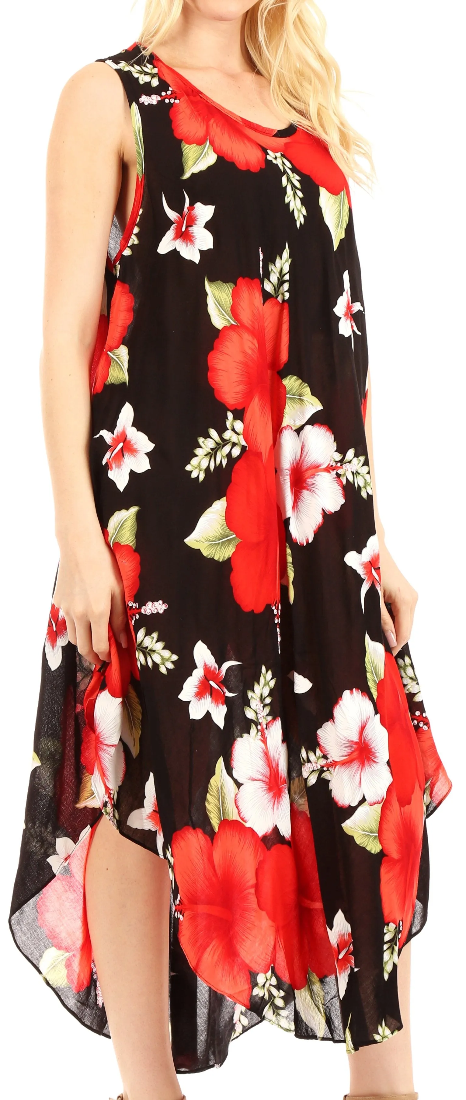 Sakkas Aba Women's Casual Summer Floral Print Sleeveless Loose Dress Cover-up