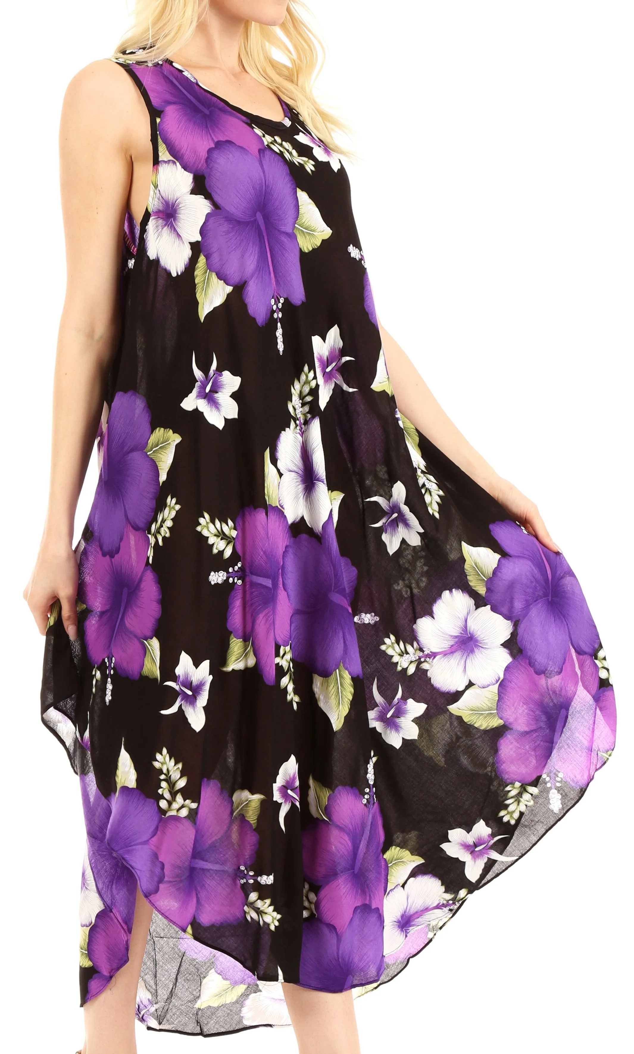 Sakkas Aba Women's Casual Summer Floral Print Sleeveless Loose Dress Cover-up