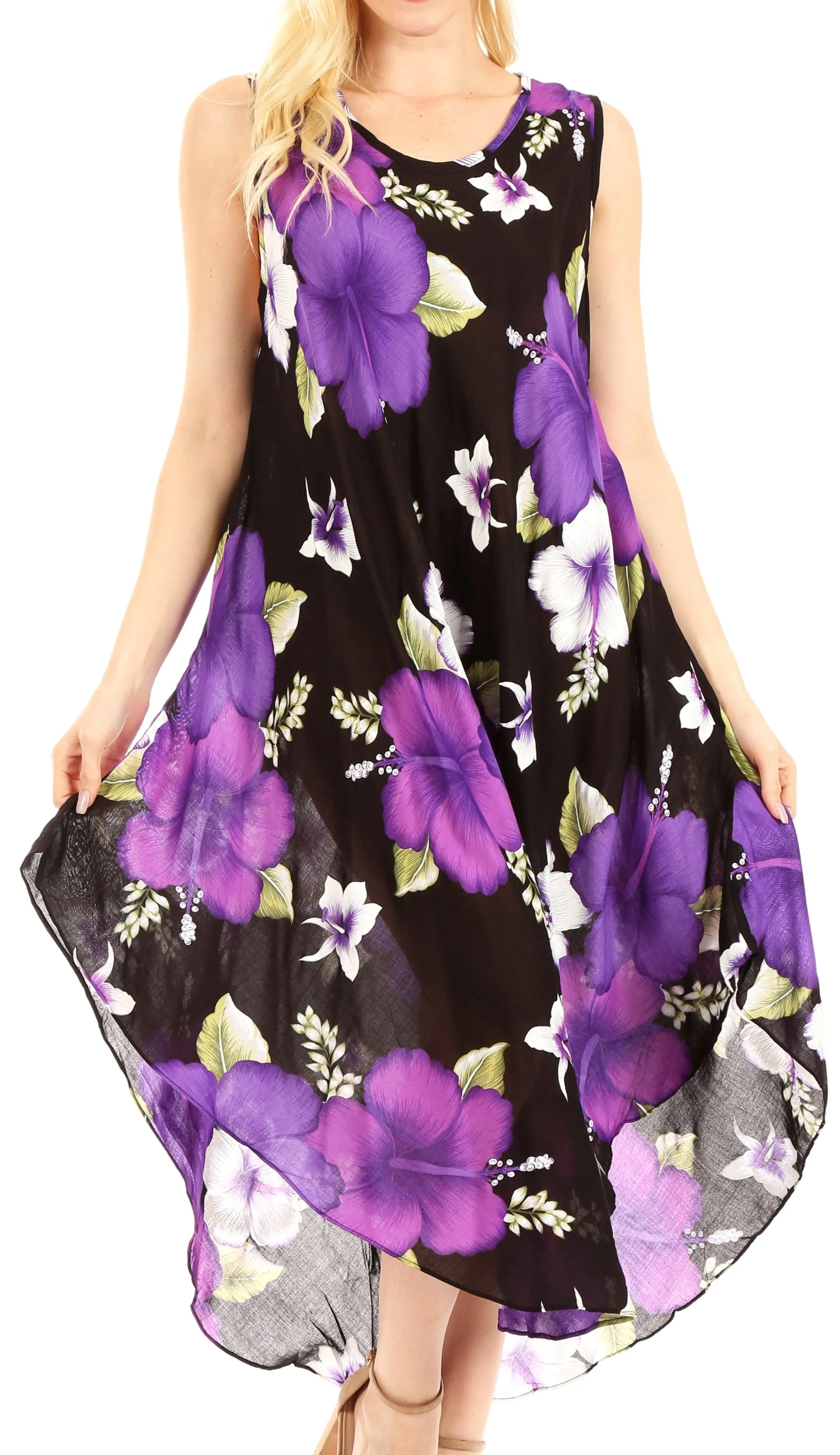 Sakkas Aba Women's Casual Summer Floral Print Sleeveless Loose Dress Cover-up