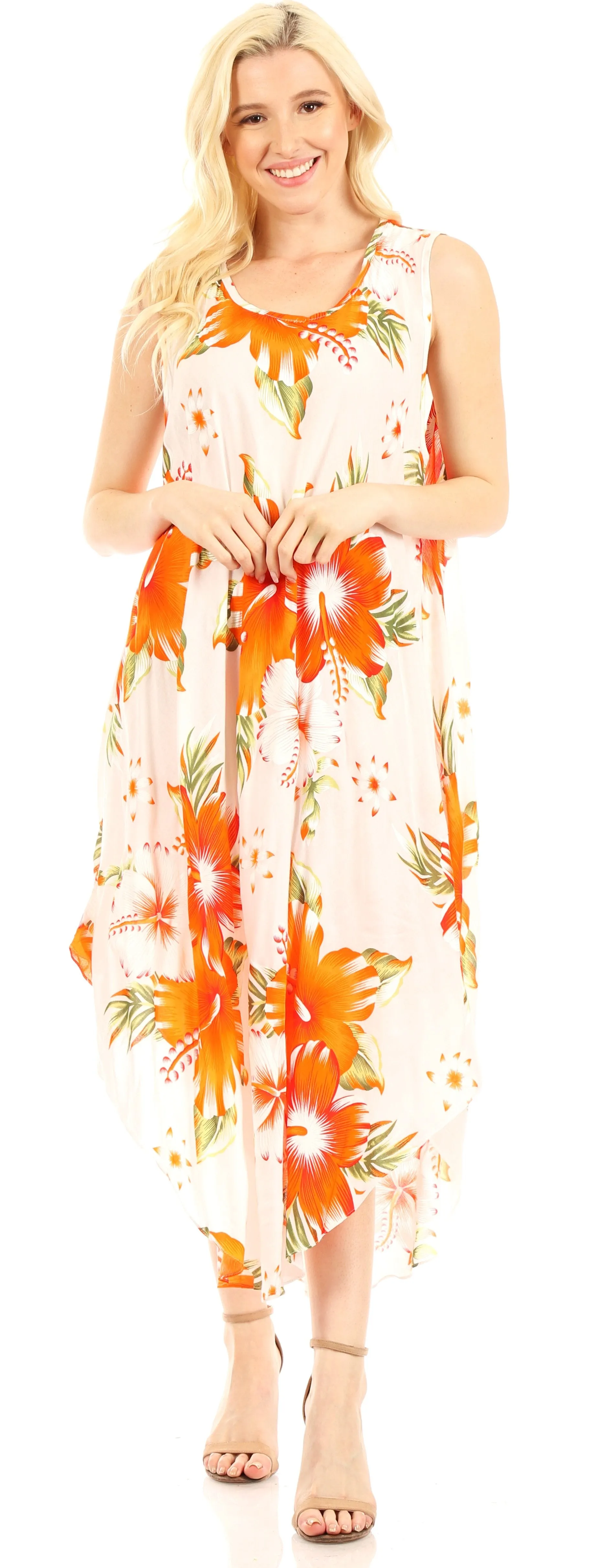 Sakkas Aba Women's Casual Summer Floral Print Sleeveless Loose Dress Cover-up