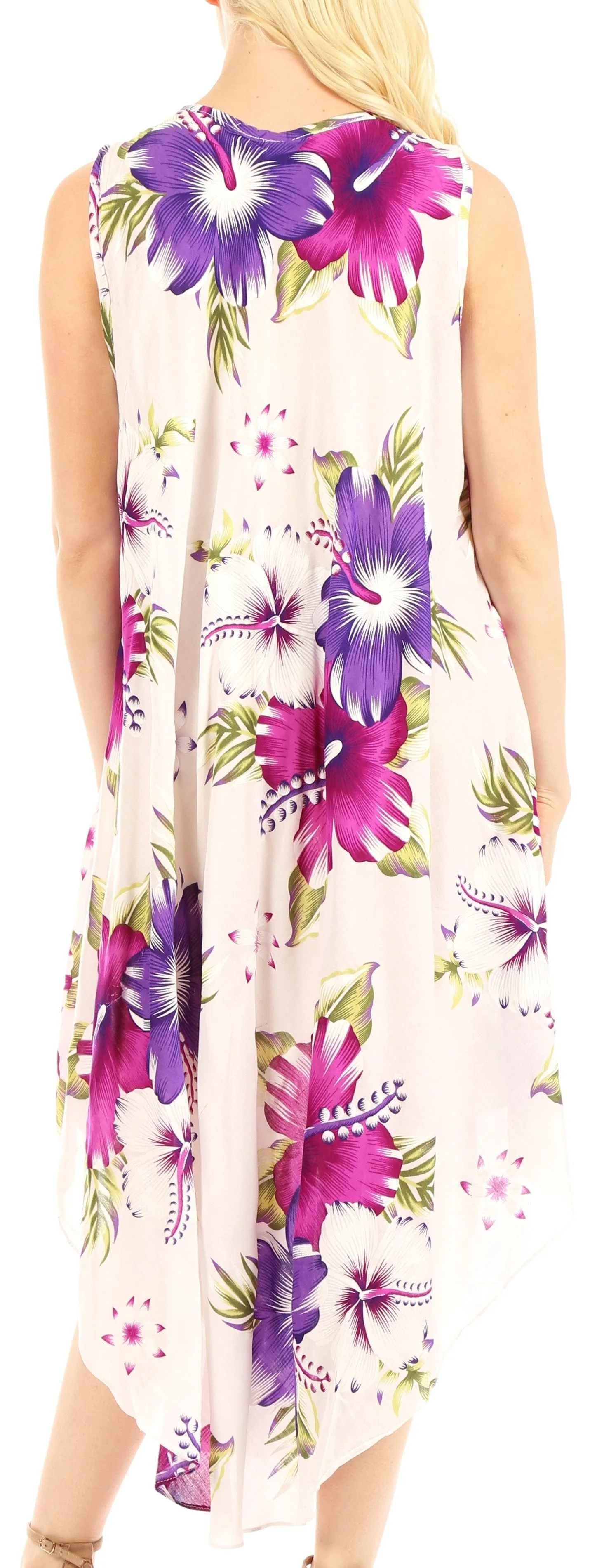 Sakkas Aba Women's Casual Summer Floral Print Sleeveless Loose Dress Cover-up