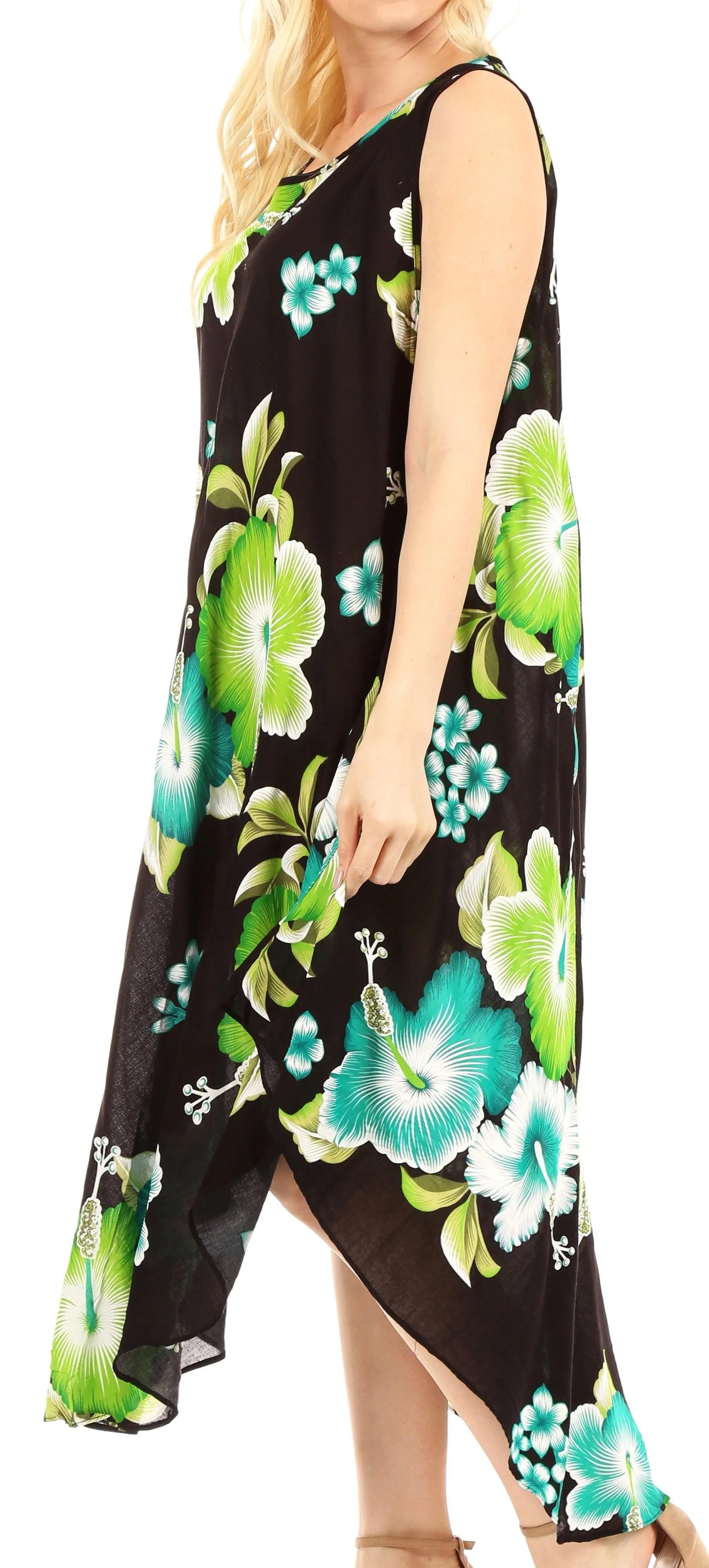 Sakkas Aba Women's Casual Summer Floral Print Sleeveless Loose Dress Cover-up