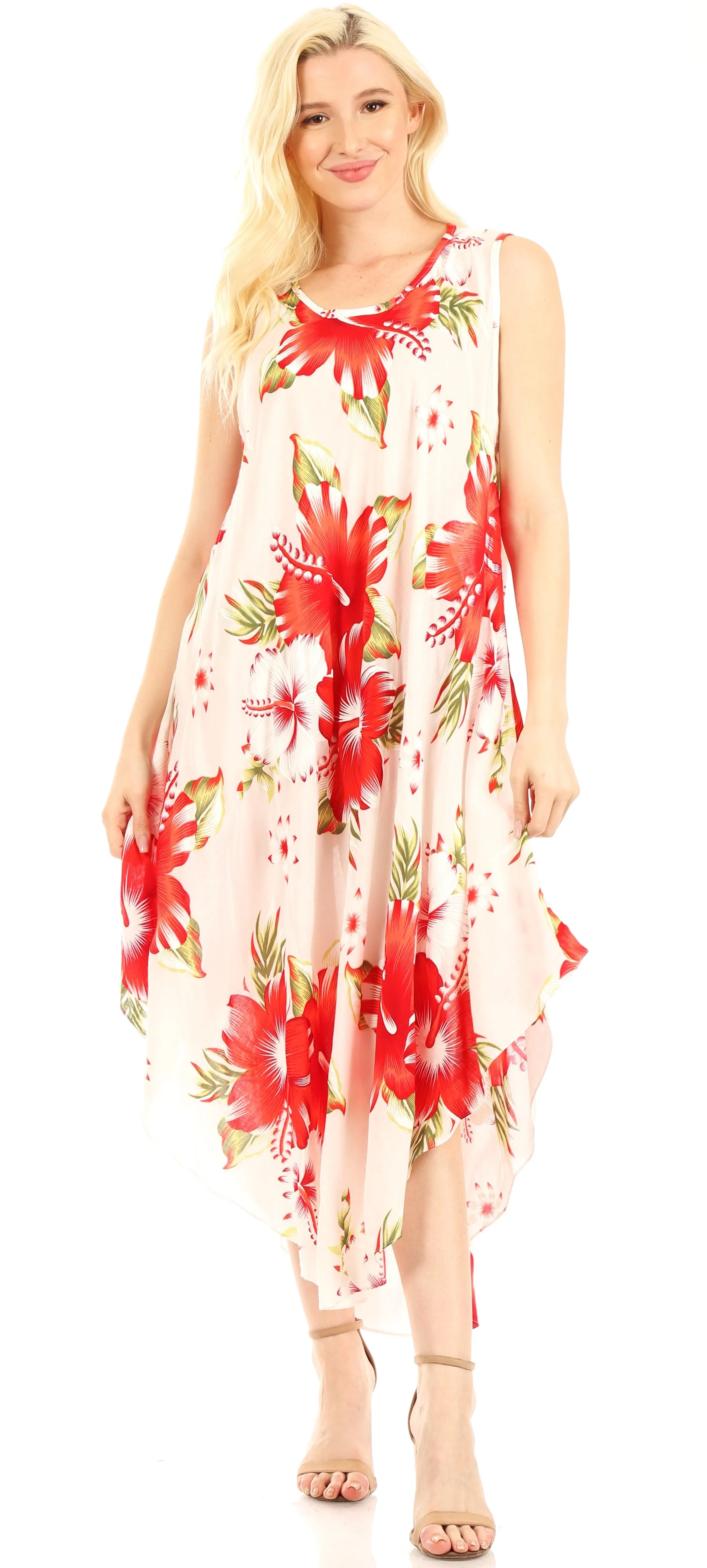 Sakkas Aba Women's Casual Summer Floral Print Sleeveless Loose Dress Cover-up