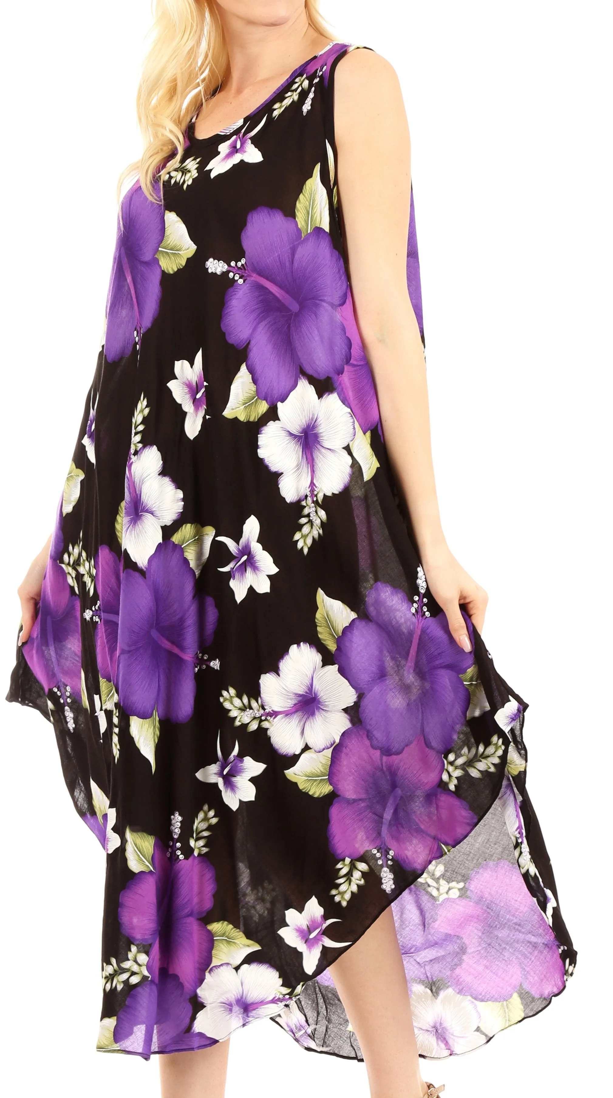 Sakkas Aba Women's Casual Summer Floral Print Sleeveless Loose Dress Cover-up