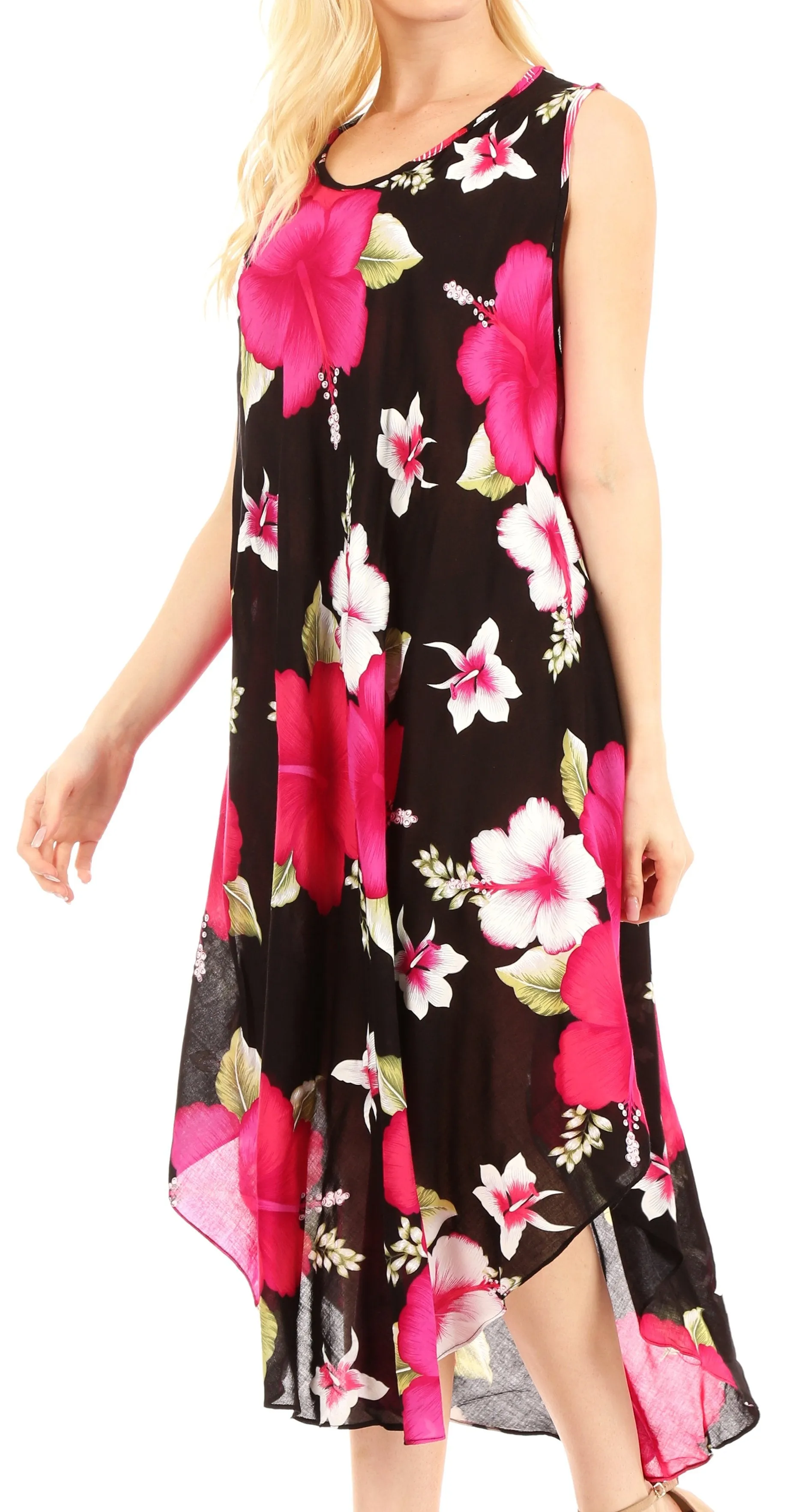 Sakkas Aba Women's Casual Summer Floral Print Sleeveless Loose Dress Cover-up