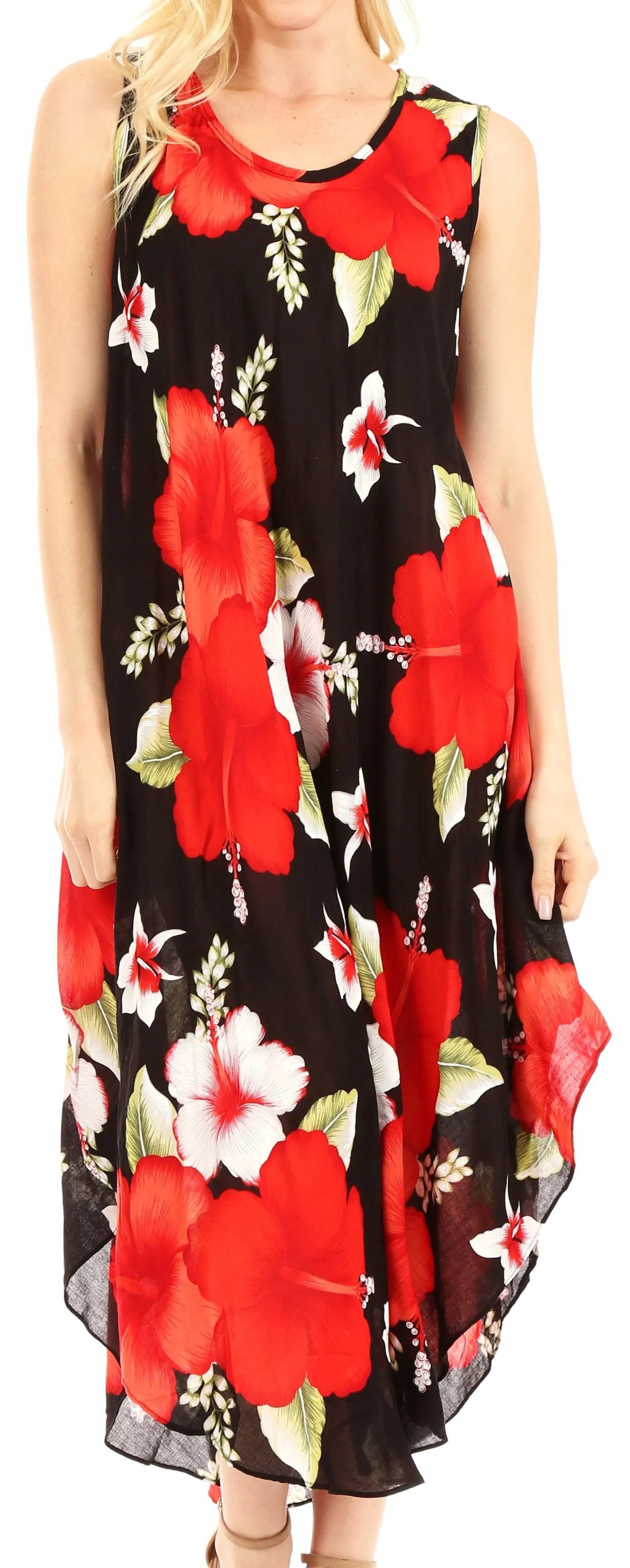 Sakkas Aba Women's Casual Summer Floral Print Sleeveless Loose Dress Cover-up