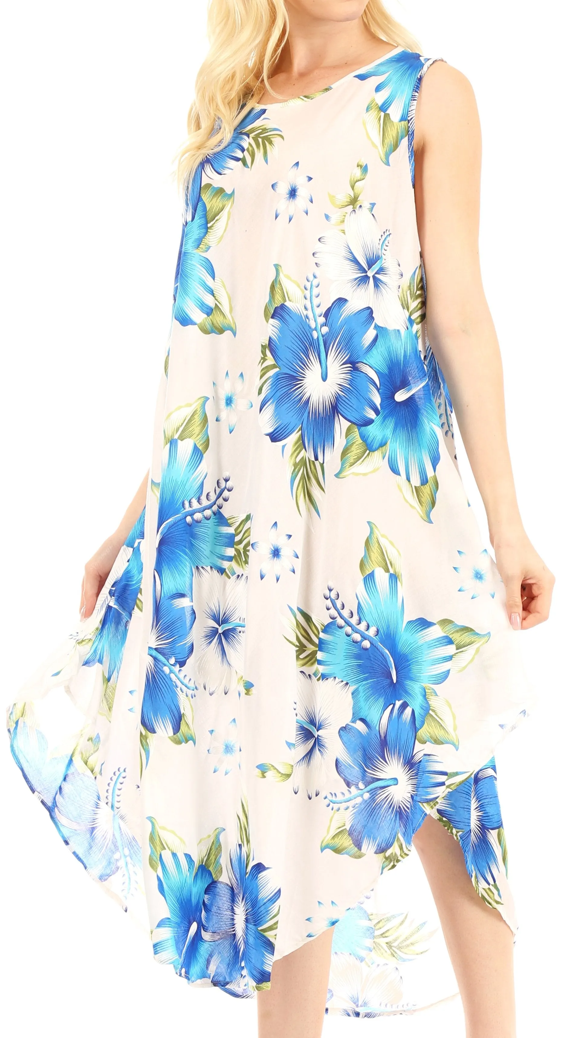 Sakkas Aba Women's Casual Summer Floral Print Sleeveless Loose Dress Cover-up