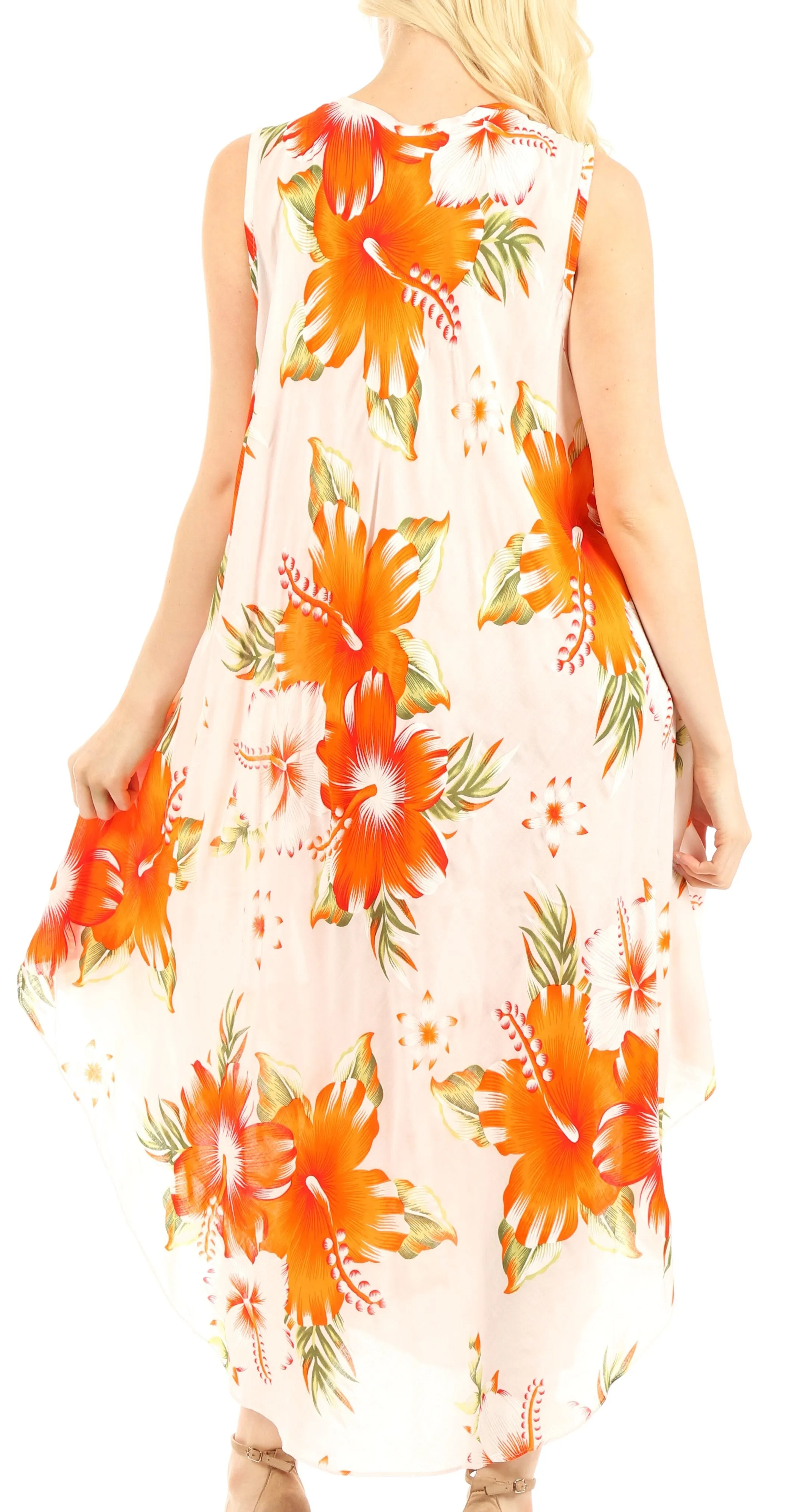 Sakkas Aba Women's Casual Summer Floral Print Sleeveless Loose Dress Cover-up