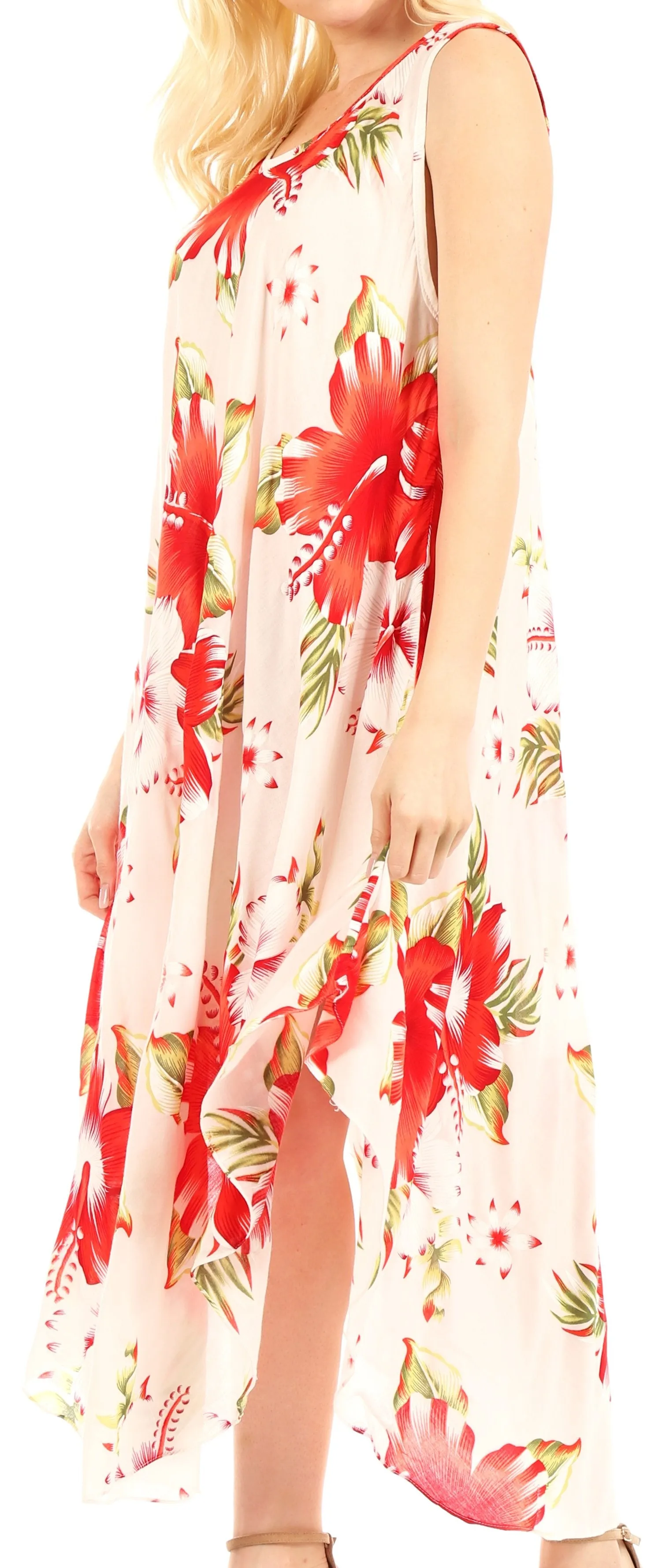 Sakkas Aba Women's Casual Summer Floral Print Sleeveless Loose Dress Cover-up