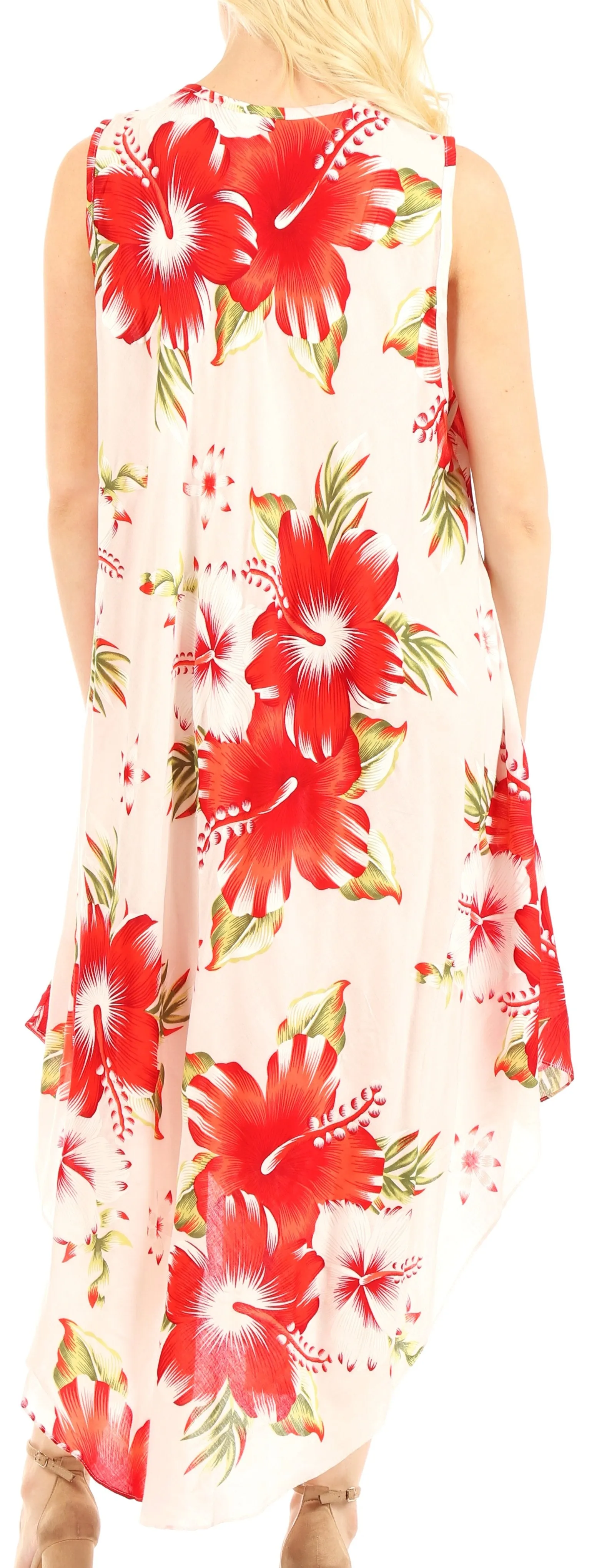 Sakkas Aba Women's Casual Summer Floral Print Sleeveless Loose Dress Cover-up