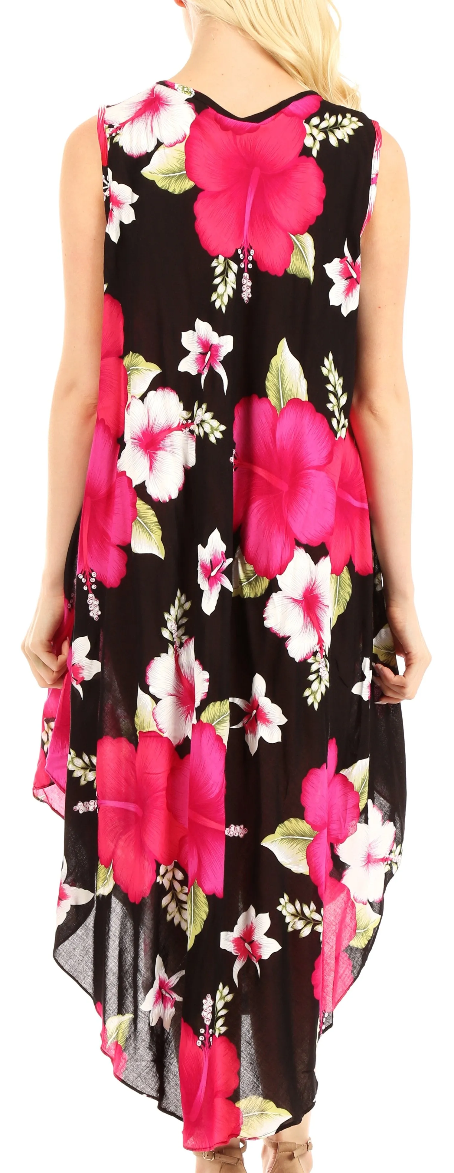 Sakkas Aba Women's Casual Summer Floral Print Sleeveless Loose Dress Cover-up