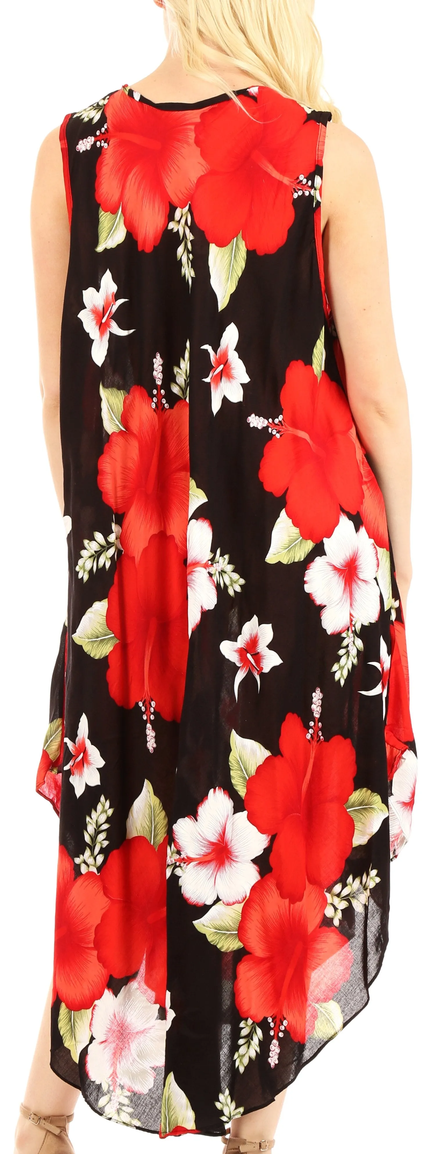 Sakkas Aba Women's Casual Summer Floral Print Sleeveless Loose Dress Cover-up