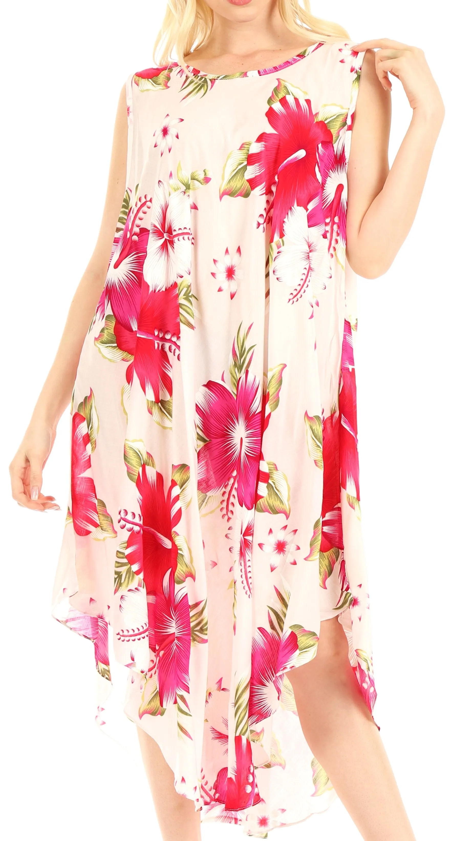 Sakkas Aba Women's Casual Summer Floral Print Sleeveless Loose Dress Cover-up