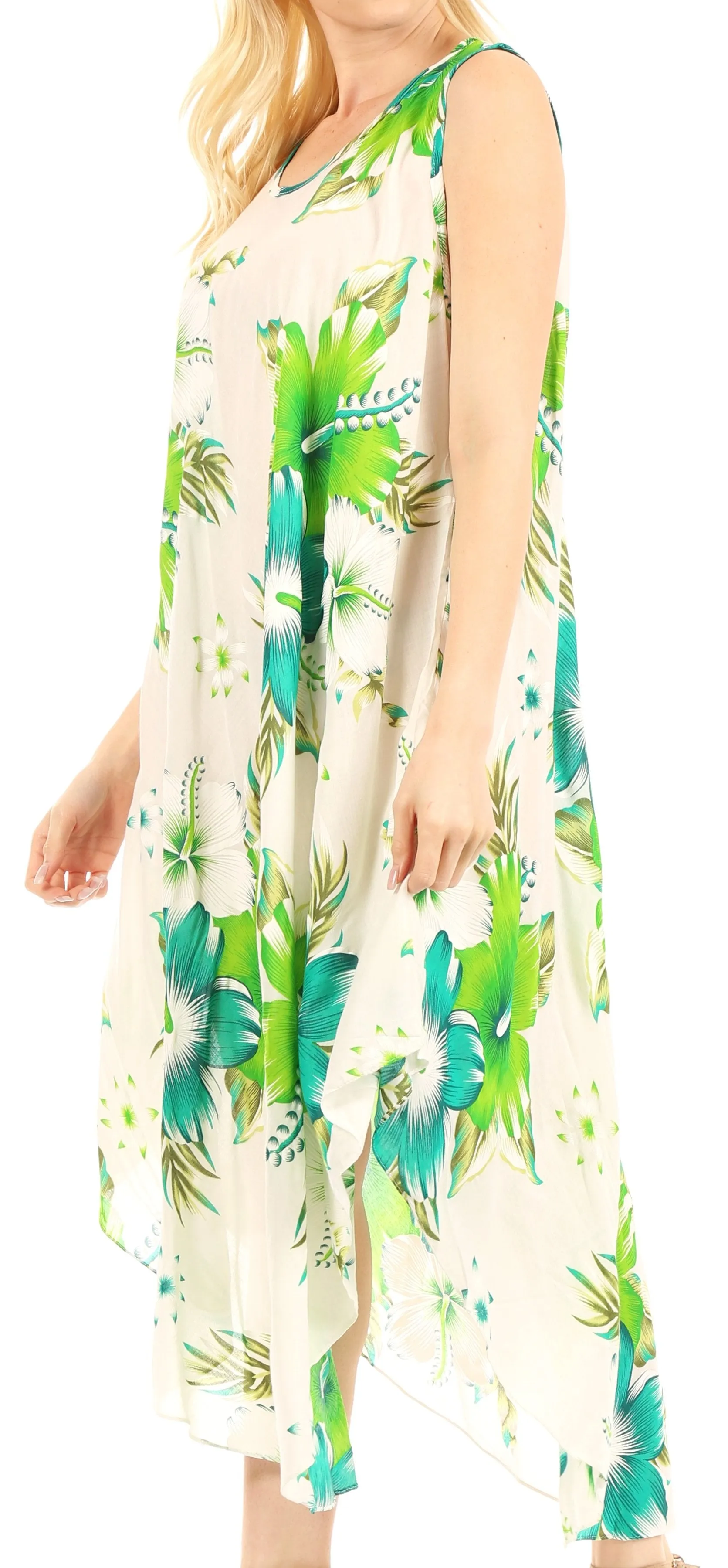 Sakkas Aba Women's Casual Summer Floral Print Sleeveless Loose Dress Cover-up