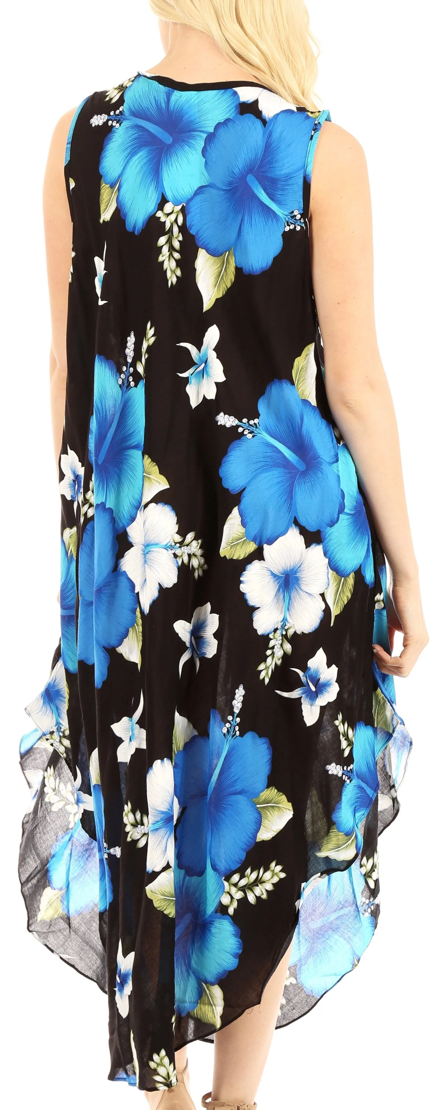 Sakkas Aba Women's Casual Summer Floral Print Sleeveless Loose Dress Cover-up