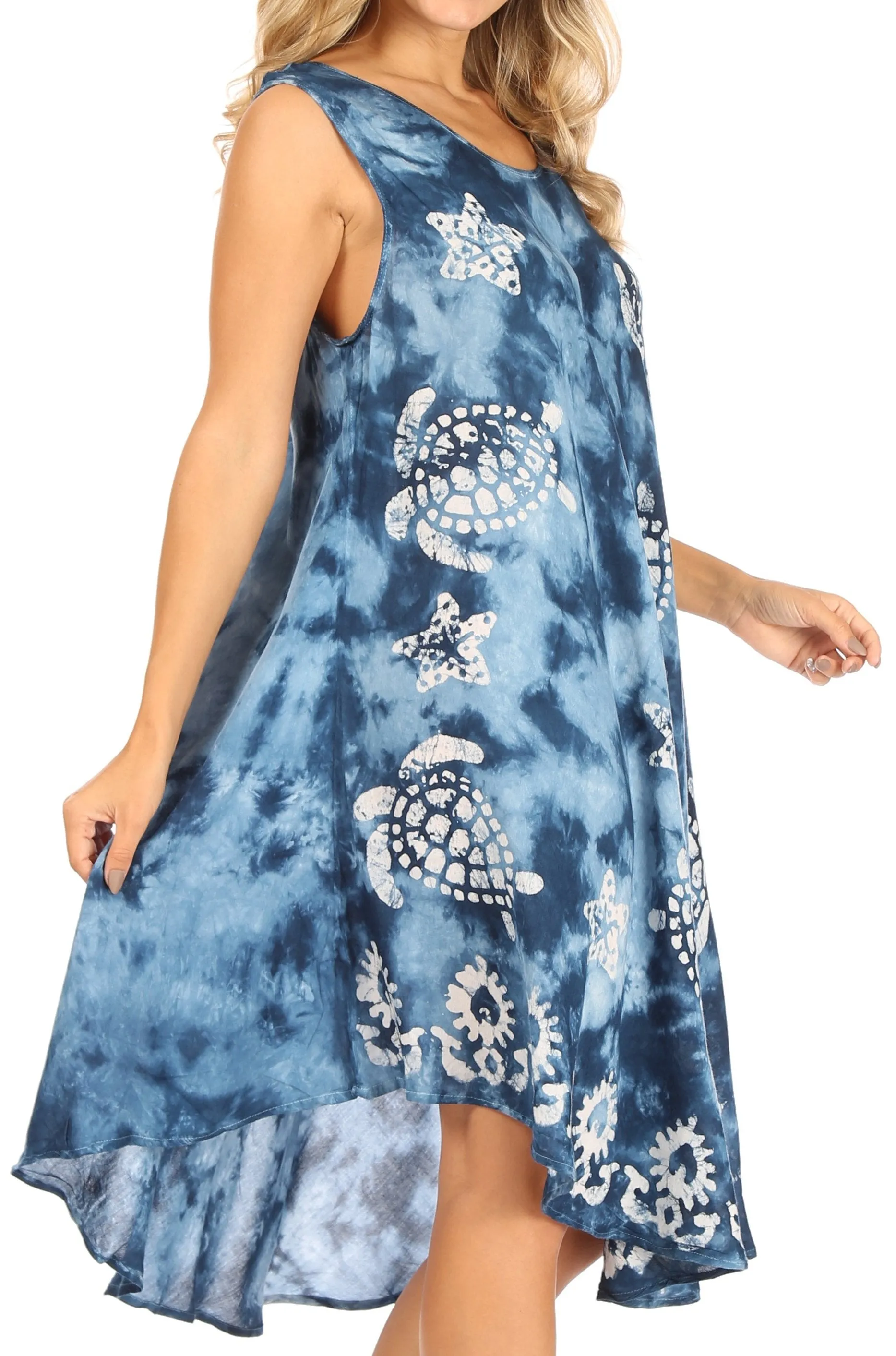 Sakkas Mara Women's Casual Sleeveless Tank Flare Midi Boho Batik Dress Cover-up