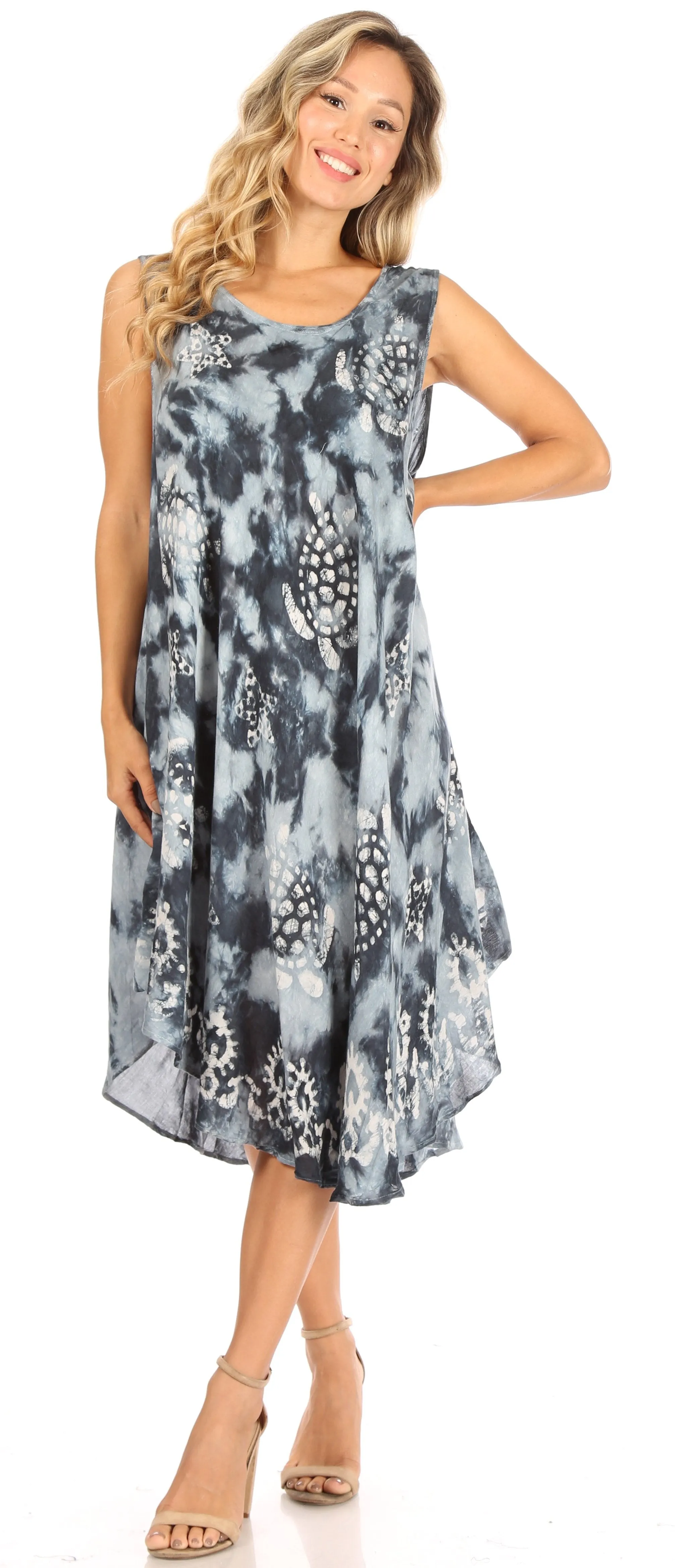 Sakkas Mara Women's Casual Sleeveless Tank Flare Midi Boho Batik Dress Cover-up