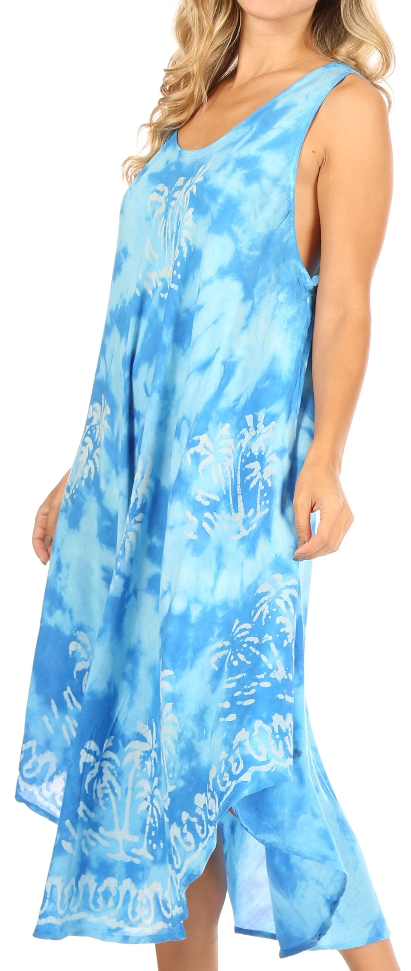 Sakkas Mara Women's Casual Sleeveless Tank Flare Midi Boho Batik Dress Cover-up