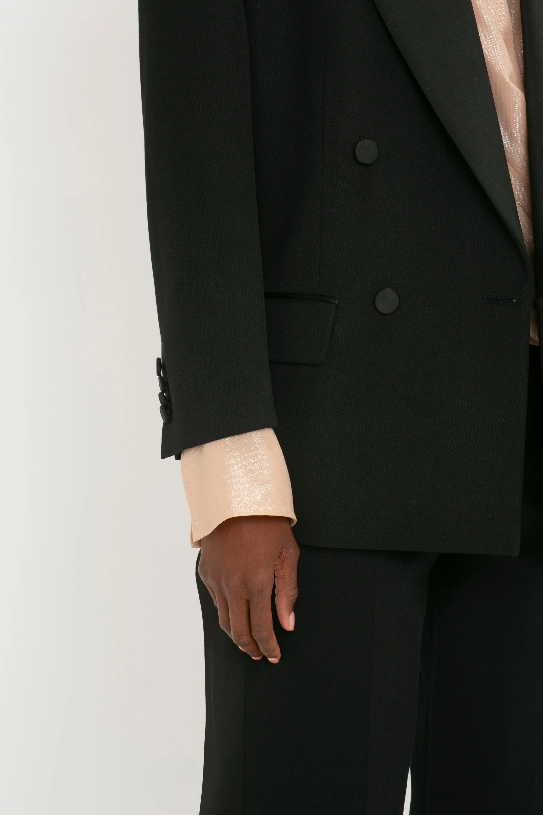 Satin Lapel Tuxedo Jacket in Black