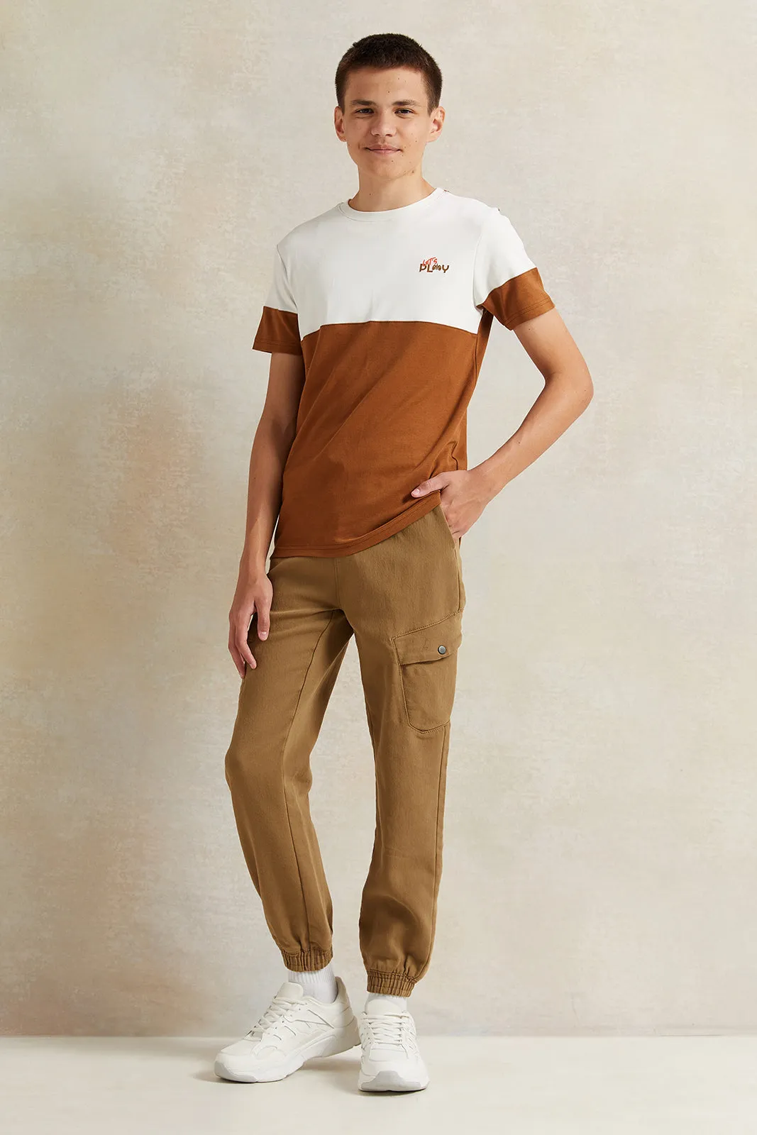 Senior Boys Brown Cargo Jeans With Cuff