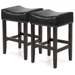 Set of 2 Backless Leather Counter Stool Seat Accents w/ Silver Studs